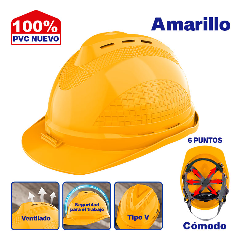 CASCO DE SEGURIDAD COLOR AMARILLO RANURAS DE VENTILACION REFUERZO SUPERIOR EN V. EMTOP, ESHT0801