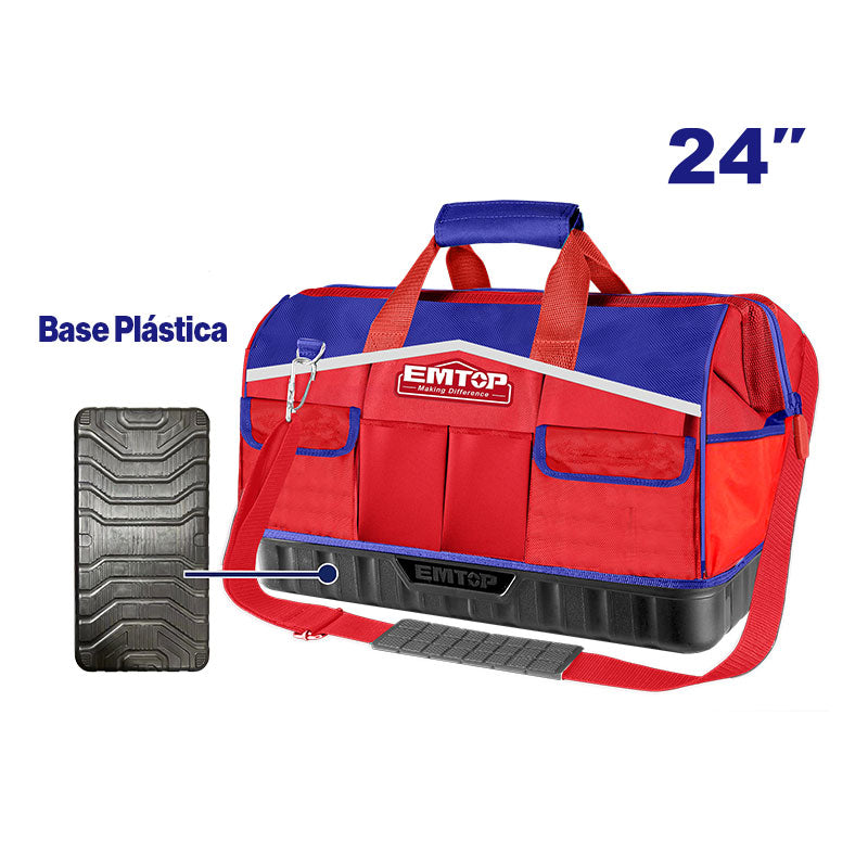 MALETIN/BOLSO PARA HERRAMIENTAS 24 PULG. CARGA MAXIMA 25 KG. MARCO RIGIDO PARA FACIL APERTURA BASE PLASTICA. EMTOP, ETBG28244
