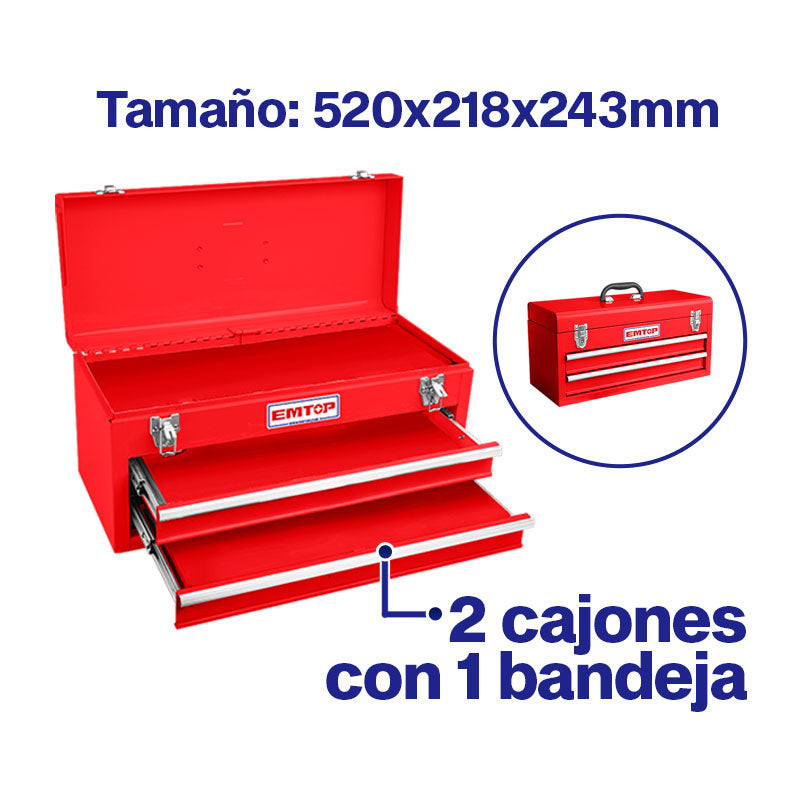 CAJA METALICA PARA HERRAMIENTAS CON 2 GABETAS. MARCA EMTOP, ETBX0202
