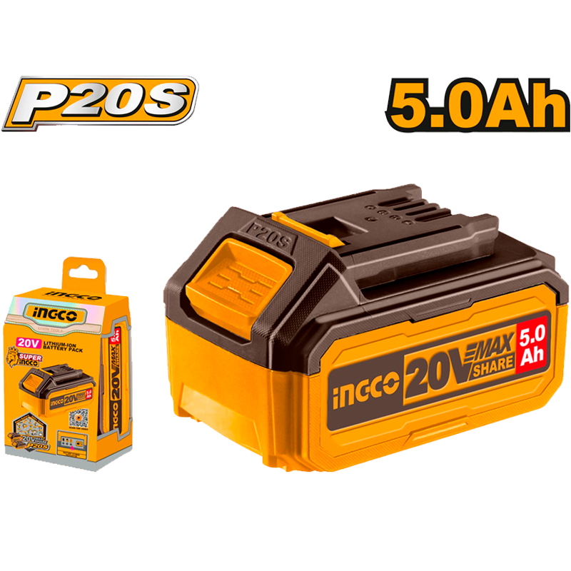 Batería de lithium de 5.0 amperios de 20 Voltios en marca INGCO, FBLI20031