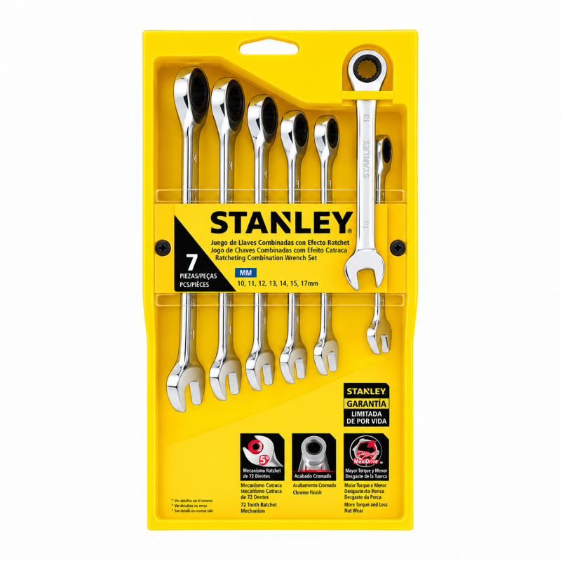 Juego de 7 llaves cola corona con ratch, milimetricas, Stanley, stmt74080, STMT74080