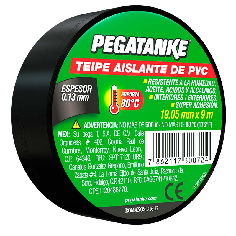 CINTA AISLANTE, 9 METROS, 3/4 PULG, NO INFLAMABLE, PROTECCION DE CABLE, MAXIMA RESISTENCIA Y ESTIRAMIENTO. PEGATANKE, PVPT142