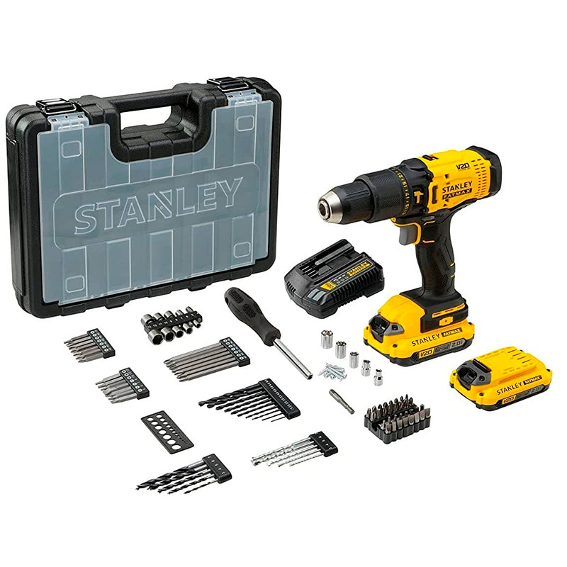 BARRENO PERCUTOR,CON 100 ACCESORIOS, SISTEMA V20, INALAMBRICO, MALETA PLASTICA. MARCA STANLEY, SCD711D2KA-B3