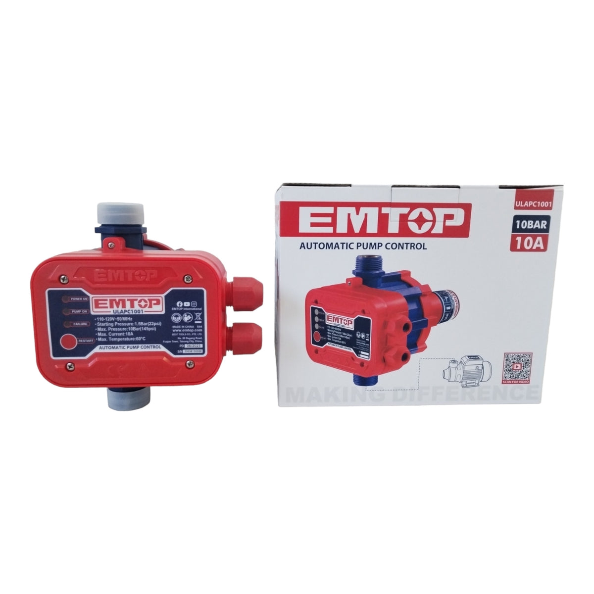 CONTROL AUTOMATICO PARA BOMBA DE AGUA, 10bar, 145psi, MOTOR DE 750 WATSS, 10 AMPERIOS. MARCA EMTOP, ULAPC1001