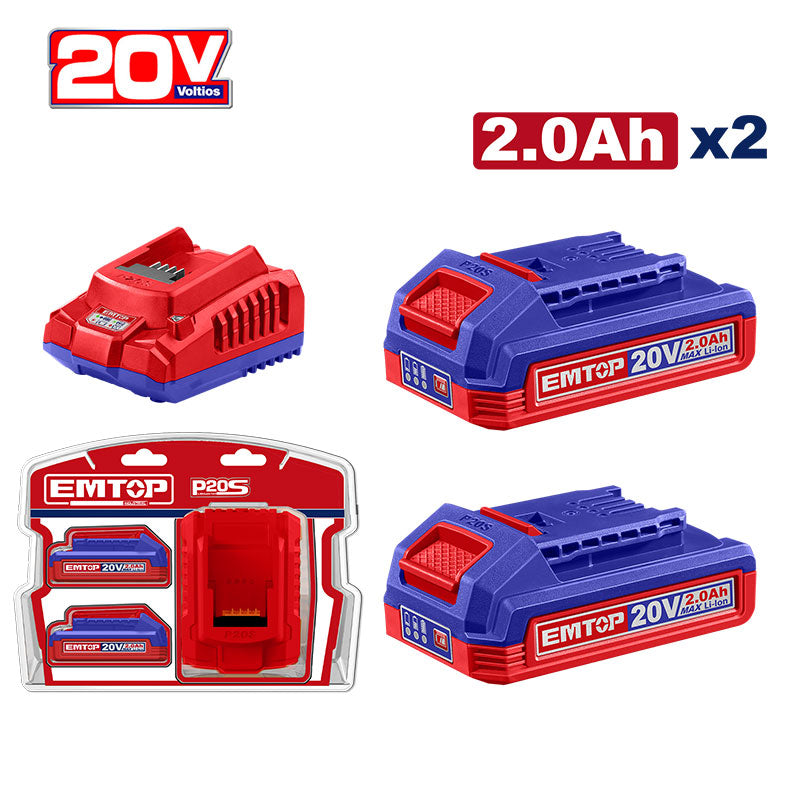 Kit de 2 baterías y cargador de 20 voltios, Emtop, ULBCPK2212