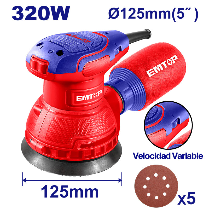 Lijadora roto orbital de 5 plgs 320 watts Emtop ULFSR23206