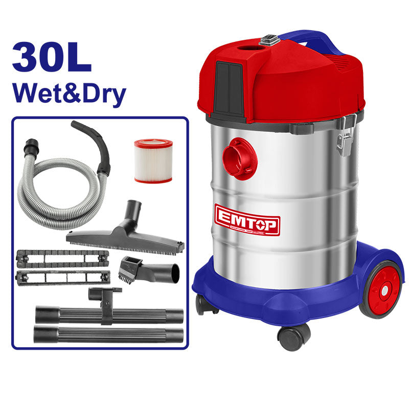 Aspiradora de acero inoxidable de 30 litros, 1400 watts, Emtop, ULVCR1401