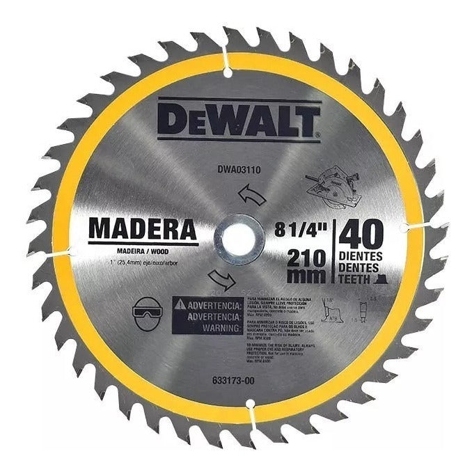 DISCO DE SIERRA PARA MADERA DE 8 1/4PULG, 40 DIENTES DE TUGSTENO, DWA03110, DEWALT