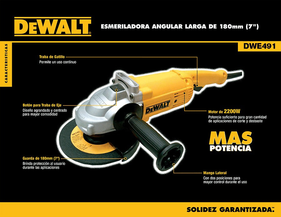 ESMERILADORA DE 7 PLGS, 2200 WATTS, DEWALT, DWE491-B3