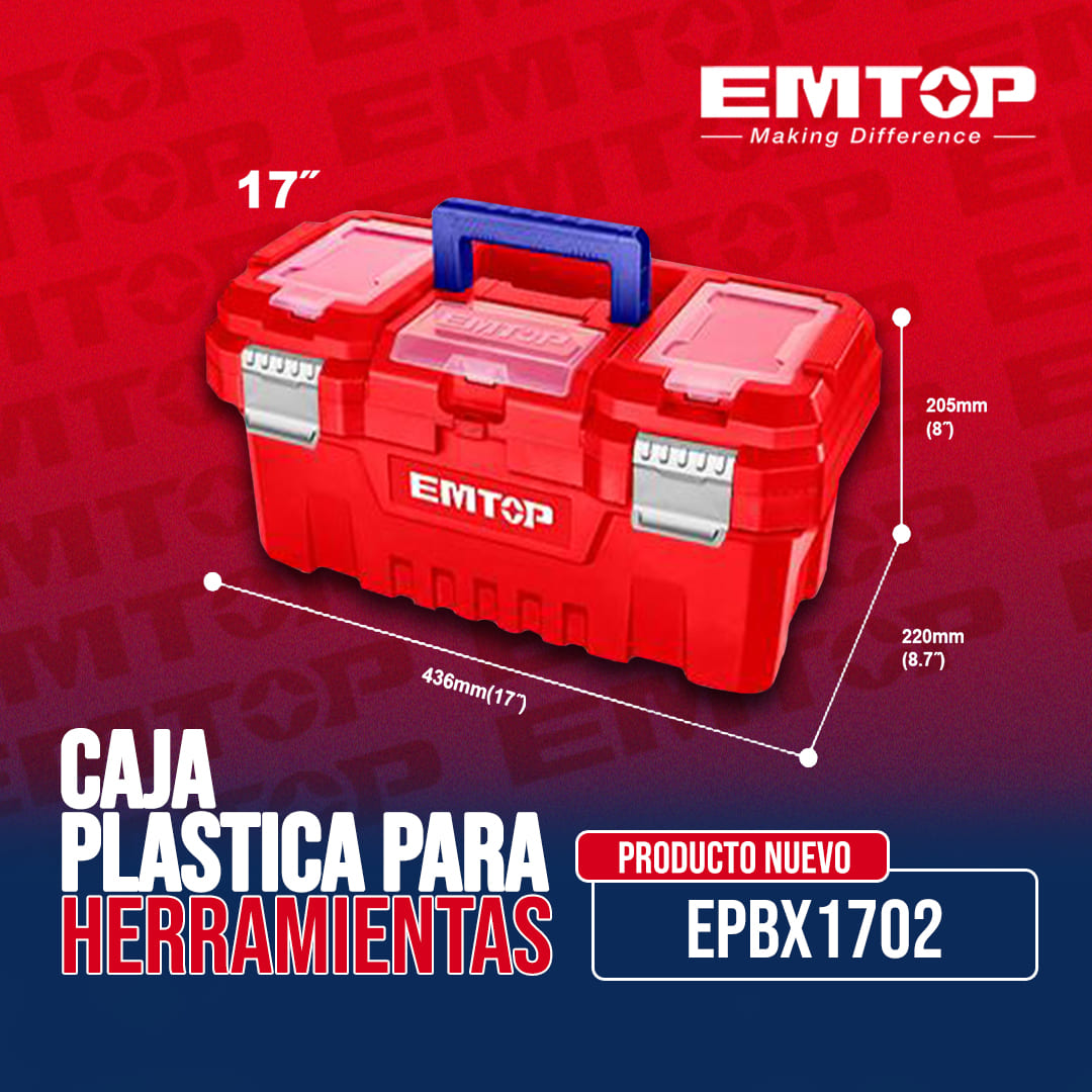 CAJA PLASTICA PARA HERRAMIENTAS, ANCHO DE 17 PULGADAS, LARGO DE 8.7, ALTO DE 8 PULGADAS .MARCA EMTOP, EPBX1702