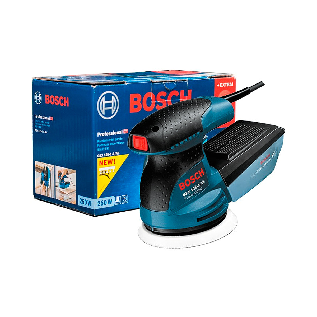 Lijadora roto orbital de 5 plgs, 250 watts, 7500 - 12000 rpm, 06013875G0, GEX 125-1 AE, Bosch