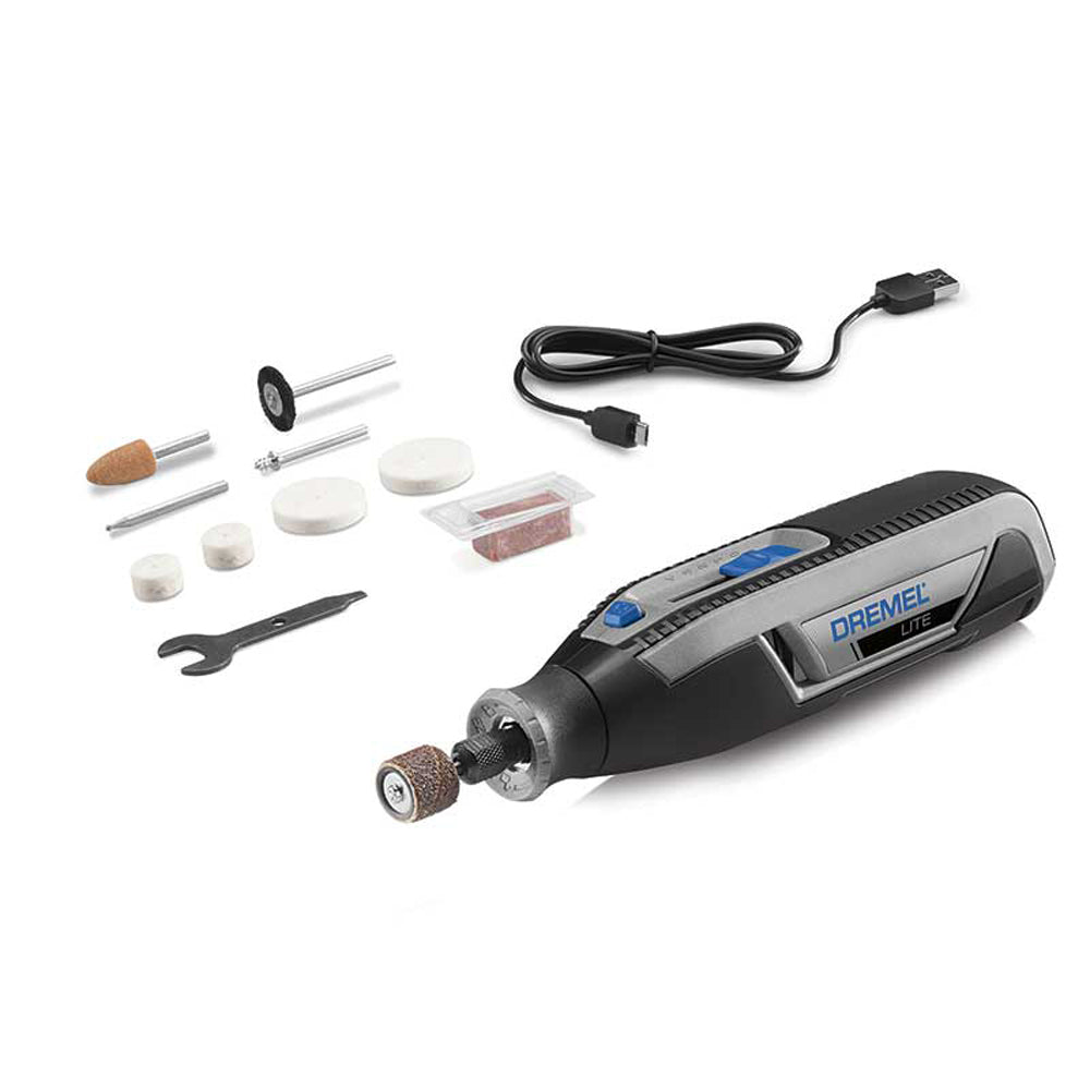 Roto Tool inalámbrico, batería de litio, 8000-25000 rpm, eje 1/8, 10 accesorios, F0137760AW, 7760 LITE, Dremel