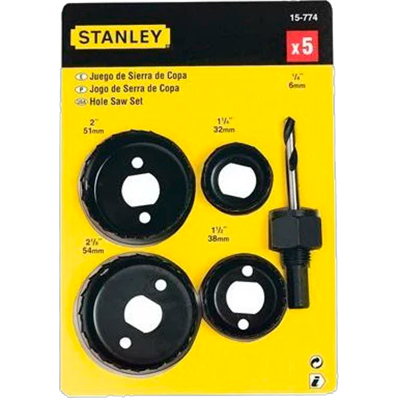 SET DE 5 PIEZAS, MANDRIL Y 4 BROCAS | MARCA STANLEY