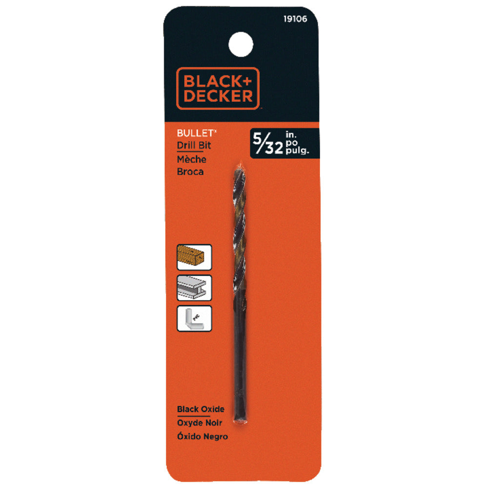 BROCA HSS OXIDO NEGRO 5/32, PERFORACION EN METAL Y MADERA. MARCA BLACK AND DECKER, '19106