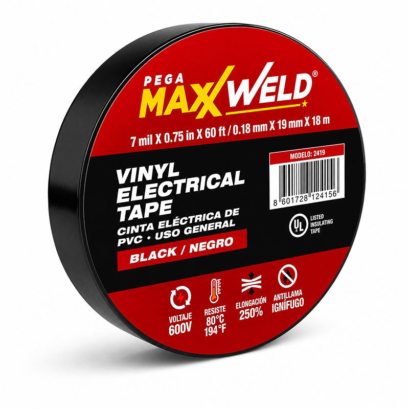 CINTA AISLANTE, 18 M, 3/4 PLG, NO INFLAMABLE, PARA PROTECCION DE CABLES, MAXIMA RESISTENCIA Y ESTIRAMIENTO. PEGAMAXXWELD, '2415