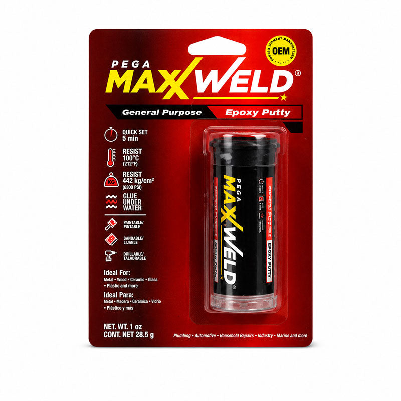 MASILLA EPOXICA NEGRA, 28.5 G, MOLDEABLE, ALTA RESISTENCIA, PEGA BAJO EL AGUA Y SOPORTA HASTA 121 GR C. PEGAMAXXWELD, '2422