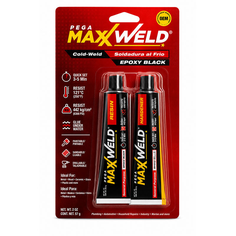 PEGAMENTO EPOXICO FLEXIBLE NEGRO, 57 G, ALTA RESISTENCIA, PEGA BAJO EL AGUA Y SOPORTA HASTA 121 GR C. PEGAMAXXWELD, '2428