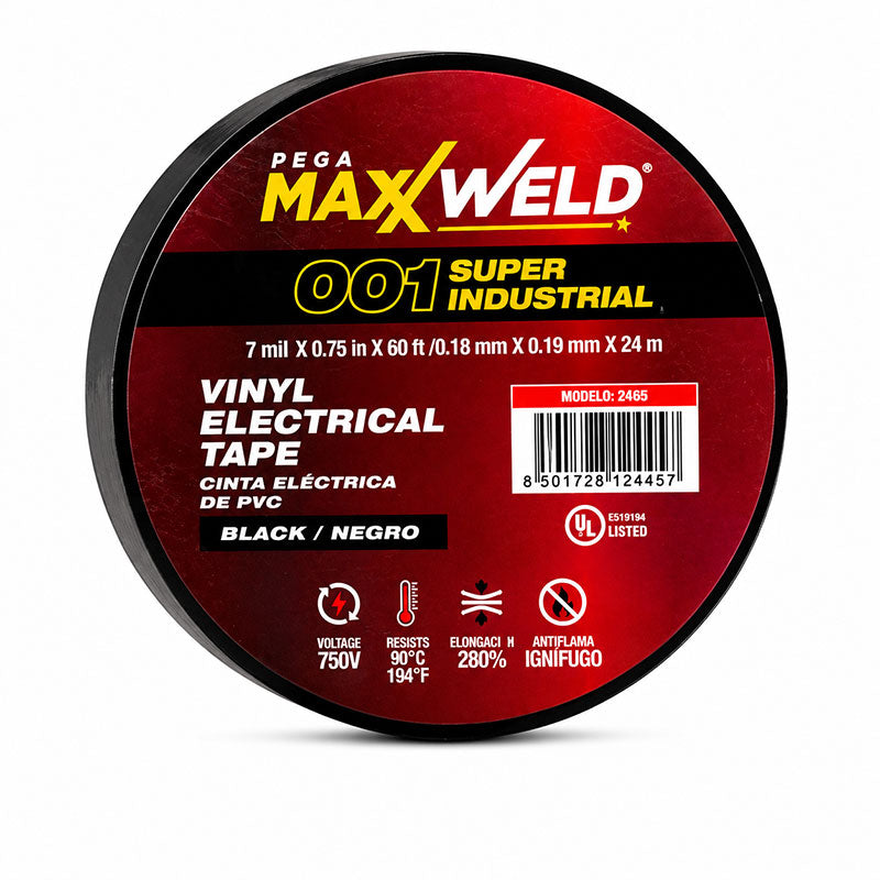 CINTA AISLANTE SUPER INDUSTRIAL, 24 M, 3/4 PLG, NO INFLAMABLE, ALTA RESISTENCIA. PEGAMAXXWELD, '2445