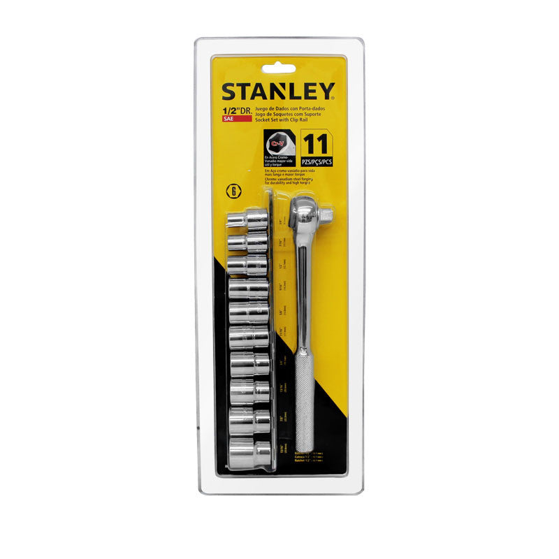 JUEGO DE COPAS RAIZ 1/2 PULG, 11 PIEZAS, MEDIDA AMERICANA, MARCA STANLEY, 86-735