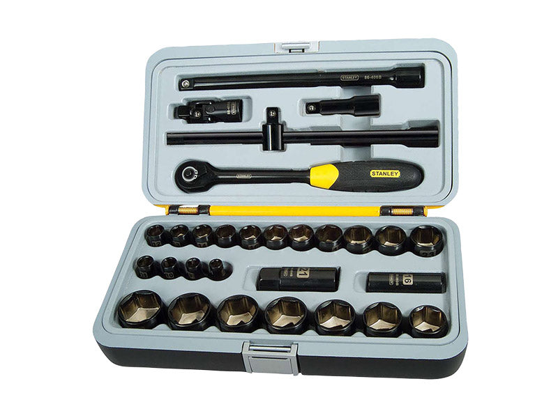 JUEGO DE COPAS, 30 PIEZAS, COPAS AL CROMO NEGRO, DE LA 8 A LA 32 MM, 94-662 MARCA STANLEY
