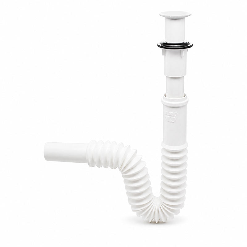 SIFON PLASTICO CORRUGADO PARA LAVAMANOS, REJILLA BLANCA, 65 CM. FAMA, '9960