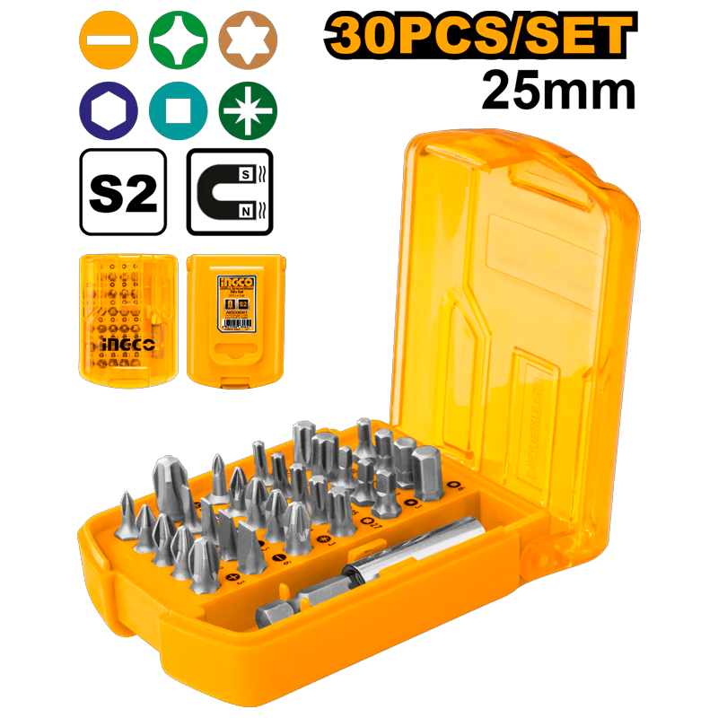 Juego de 30 puntas para desarmador marca y sujetador magnetico INGCO, AKSD08301