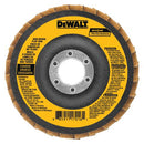 DISCO DE ESMERILAR,NO TEJIDO, 4 1/2 PULG X 7/8, PULIR, LIMPIAR, GRANO GRUESO, ALEMAN, FLAP DISK. MARCA DEWALT