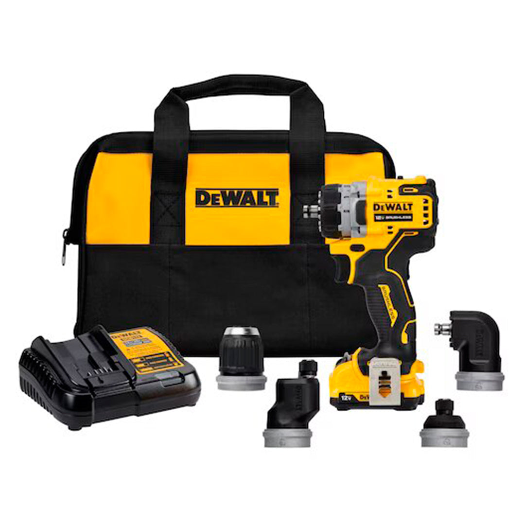 BARRENO/TALADRO DESTORNILLADOR INALAMBRICO 12V, CABEZA DESMONTABLE 5 EN 1, MANDRIL 3/8, VASTAGO DE 1/4, BRUSHLESS.DEWALT, DCD703F1
