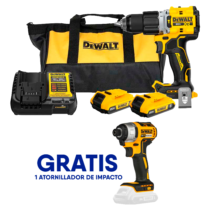 Barreno percuor inalámbrico con atornillador de impacto gratis DEWALT DCD806D2-7871B