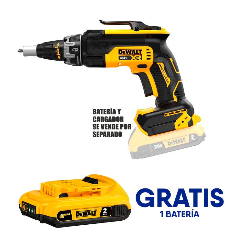 ATORNILLADOR, P/TABLAYESO INALAMBRICO, 20 VOLTIOS, VASTAGO 1/4, BRUSHLESS, GRATIS 1 BATERIA DE 2AH. DEWALT, DCF630B-OF1