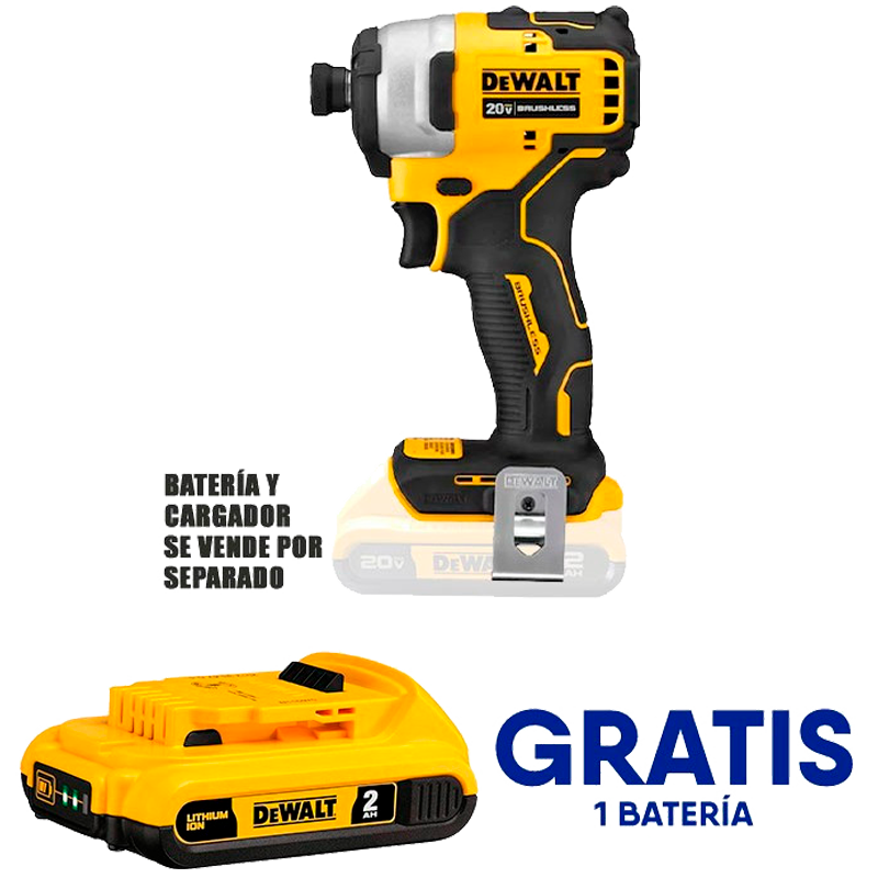Atornillador de impacto inalámbrico 20 voltios solo con batería Dewalt DCF809B-OF1