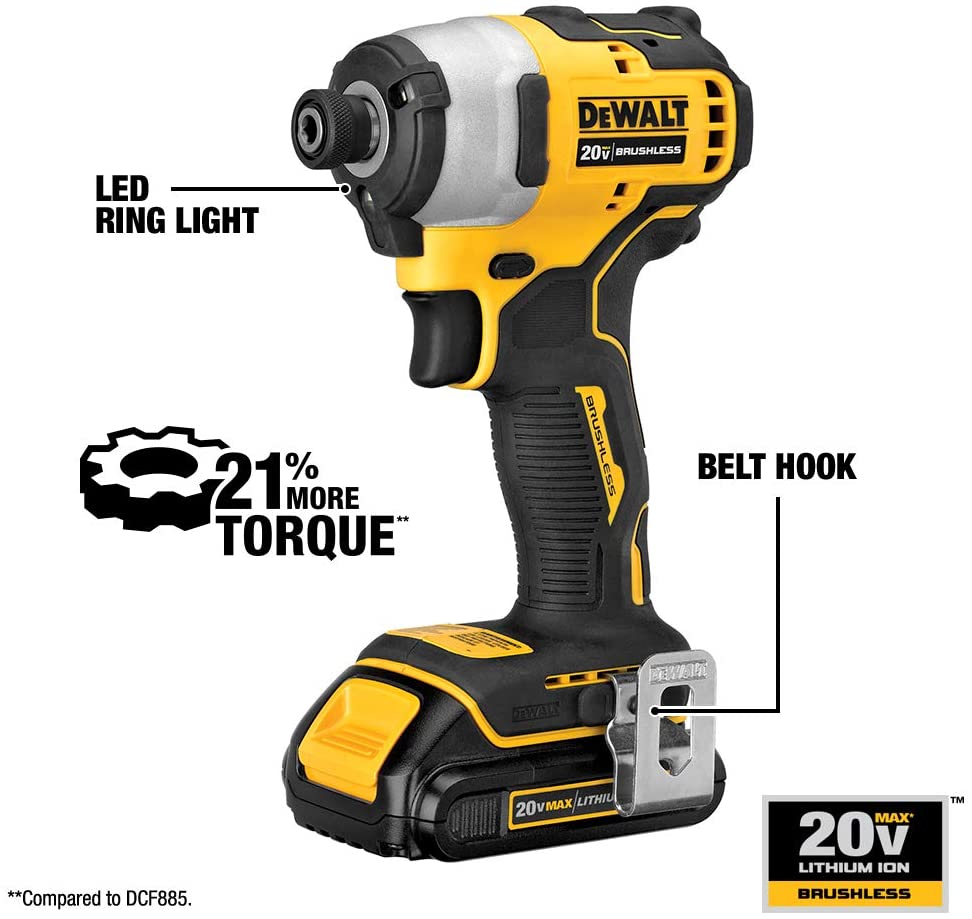 Atornillador de impacto inalámbrico de 20 voltios, sin batería ni cargador, DEWALT, DCF809B
