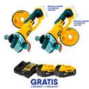 2 esmeriladoras inalámbricas de 4 1/2 plgs sin batería, con 2 baterías y 1 cargador gratis, Dewalt DCG412B-OF2