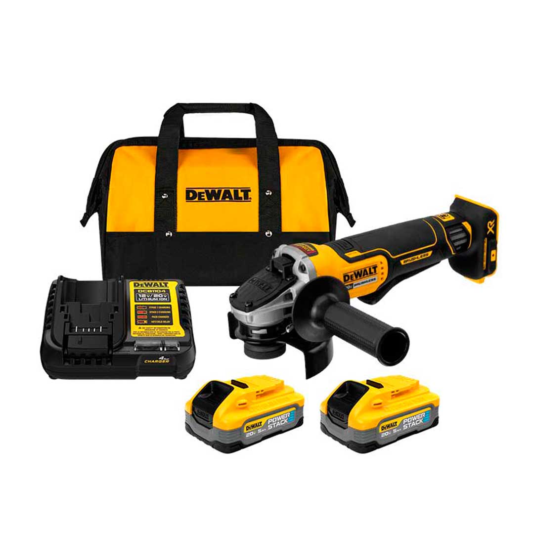 Esmeriladora inalámbrica de 4 1/2 plg con baterías Powerstack y cargador Dewalt DCG413H2-B3