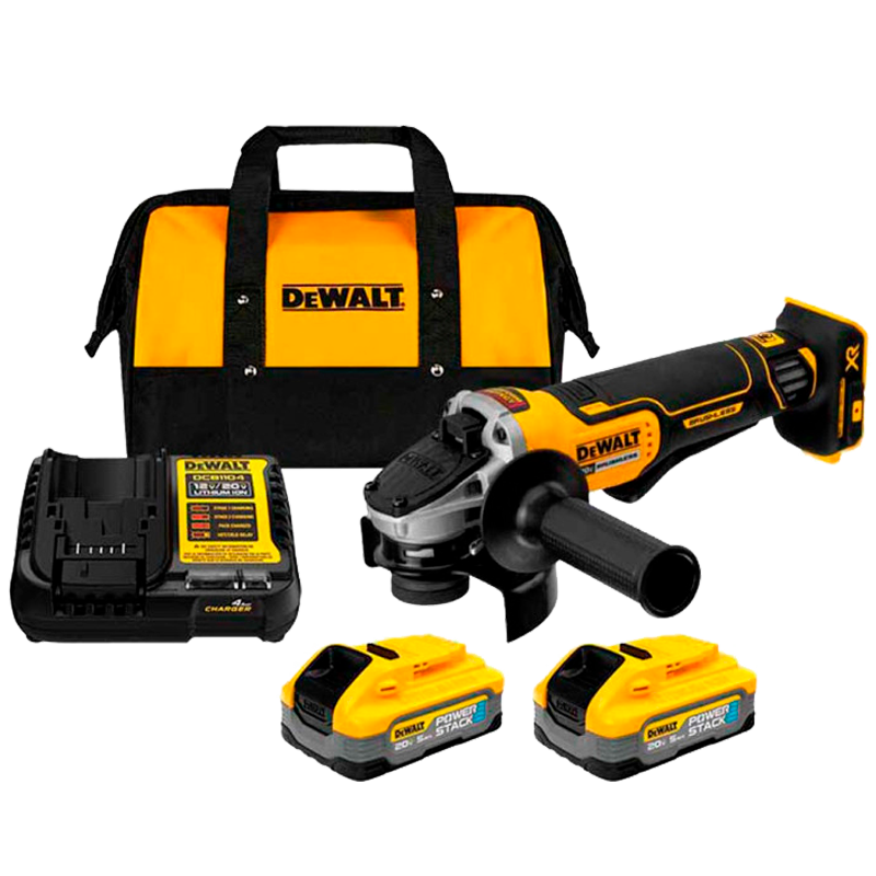 Esmeriladora inalámbrica de 4 1/2 plg con baterías Powerstack y cargador Dewalt DCG413H2-B3