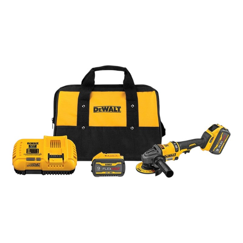 PULIDORA INALAMBRICA, FLEX VOLT, 4-1/2 A 6 PULG, 60 VOLTIOS, MOTOR SIN CARBONES ACCSESORIOS Y BOLSO. MARCA DEWALT, DCG418X2