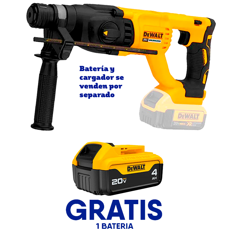 ROTOMARTILLO SDS PLUS INALAMBRICO 20V 2.6 JOULES BRUSHLESS GRATIS BATERIA DE 4AH (BARE TOOL). DEWALT