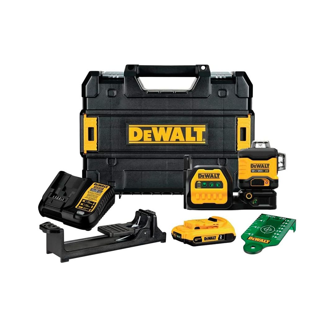 NIVEL LASER DE 3 LINEAS CRUZADAS DE 360 GRADOS 12/20 VOLTIOS LUZ VERDE, INCLUYE CARGADOR Y BATERIA DE 20 VOLT.DEWALT, DCLE34030G