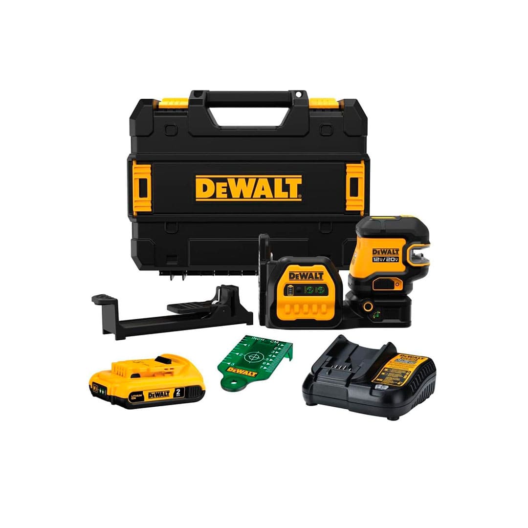 NIVEL LASER VERDE, 12/20 V, LINEA CRUZADA Y 5 PUNTOS, ALCANCE 150 PIES, BATERIA, CARGADOR, 2 ACCESORIOS Y MALETA. DEWALT, DCLE34520G