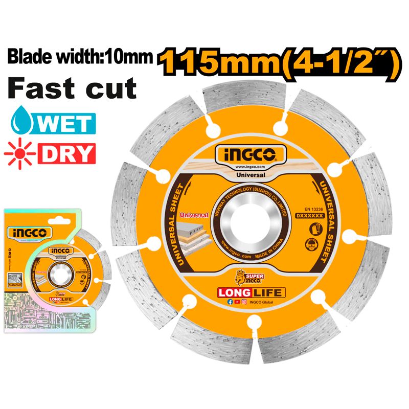 Disco de diamante segmentado de 4 1/2" en marca INGCO, DMD011152