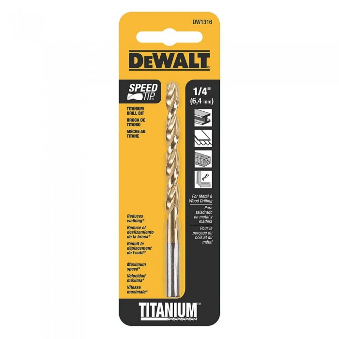 BROCA PARA METAL Y MADERA, 1/4 PULG, DE TITANIO. MARCA DEWALT, DW1316  G