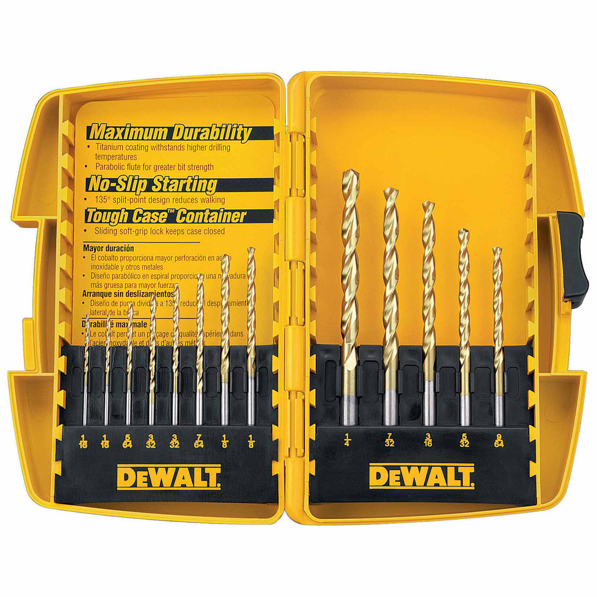 JUEGO DE BROCAS DE TITANIO, PARA METAL Y MADERA, 13 PIEZAS. MARCA DEWALT, DW1363