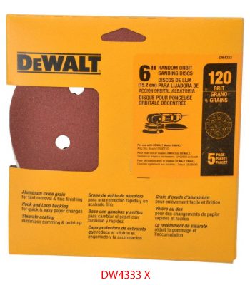 KIT DE 5 DISCOS DE LIJA DE 6", GRANO 120, TIPO VELCRO, DW4333 X, DEWALT, DW4333  X