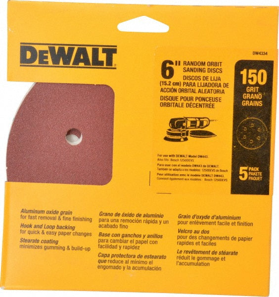 KIT DE 5 LIJAS DE 6", GRANO 150, TIPO VELCRO, DW4334 X, DEWALT, DW4334  X