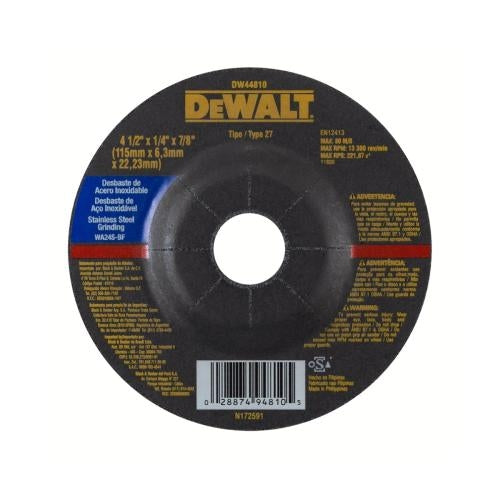 Disco para pulir metal de acero inox de 4 ½ plg, centro realzado, Dewalt, dw44810-ph