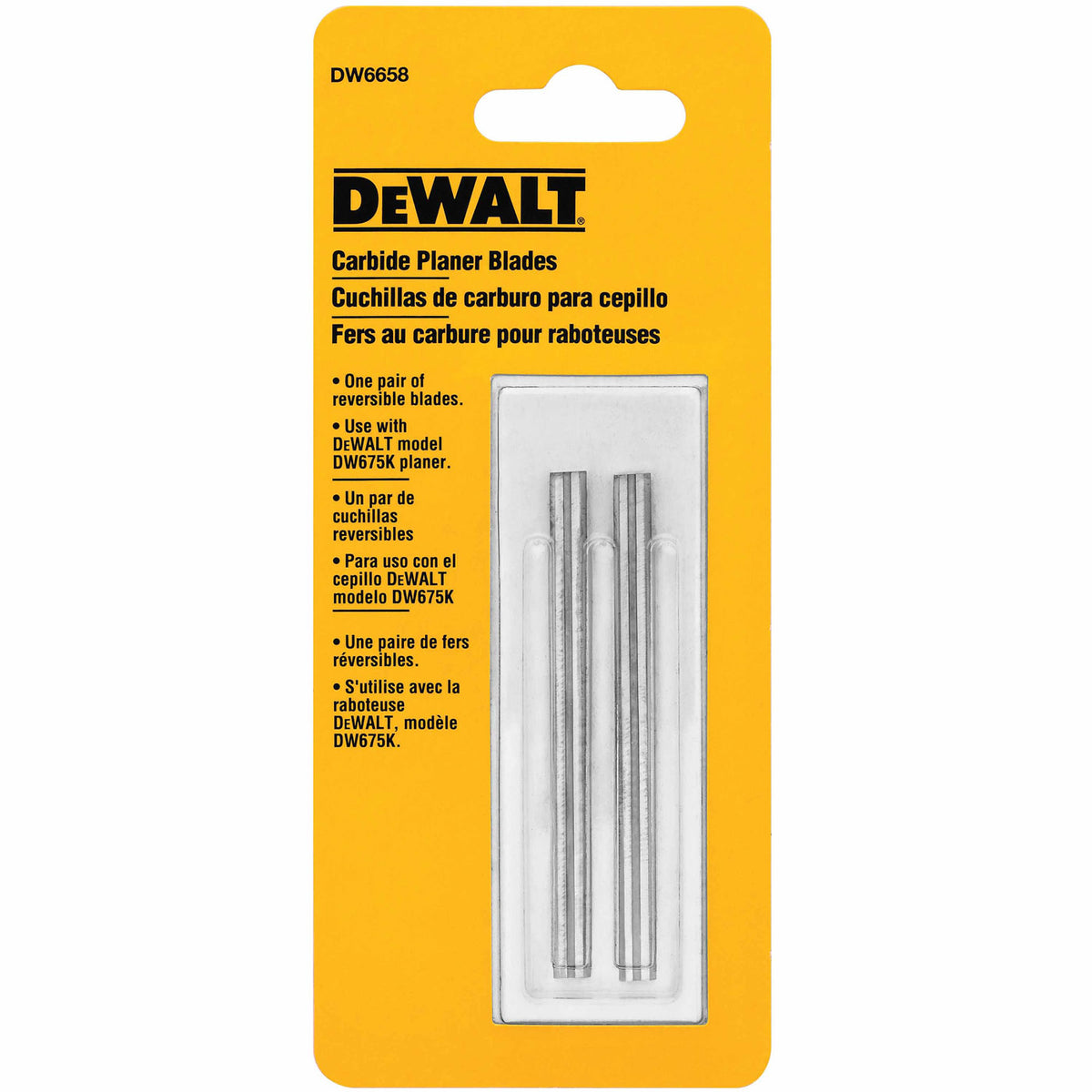 JUEGO DE CUCHILLAS DE CARBURO PARA CEPILLO DW675, 2 PIEZAS, DW6658, DEWALT