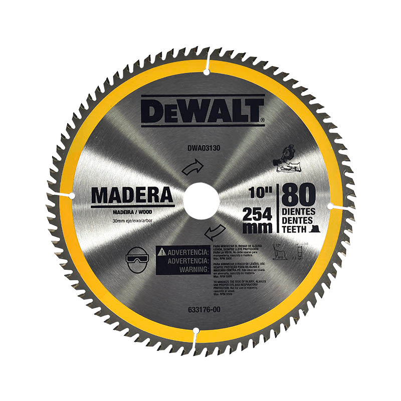 DISCO DE SIERRA, 10 PULG, 80 DIENTES, PARA MADERA, EJE 30 MM. MARCA DEWALT, DWA03130