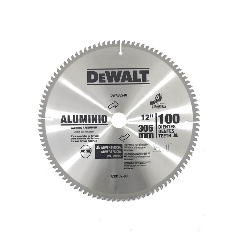 DISCO DE SIERRA PARA ALUMINIO DE 12PULG x 100 DIENTES DE TUGSTENO, DWA03240, DEWALT