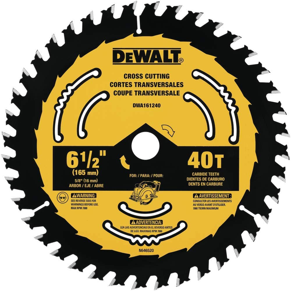 DISCO DE SIERRA, 6-1/2, 40 DIENTES, EJE DE 5/8 PARA CORTAR MADERA. MARCA DEWALT, DWA161240