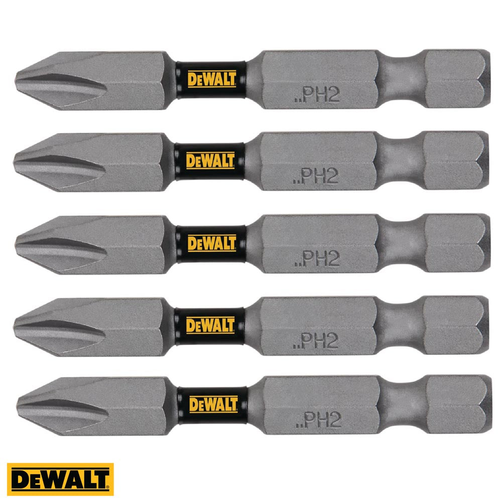 Juego de puntas para atornillar Phillips No. 2 x 2 plgs, 5 piezas, Tough grip, Dewalt, dwa2ph2-5l, DWA2PH2-5L